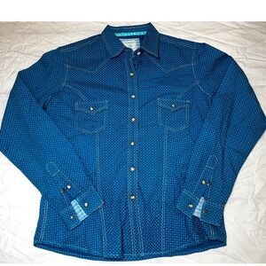 Panhandle Rough Stock Womens Blue Geometric Print Long Sleeve Snap Shirt Medium